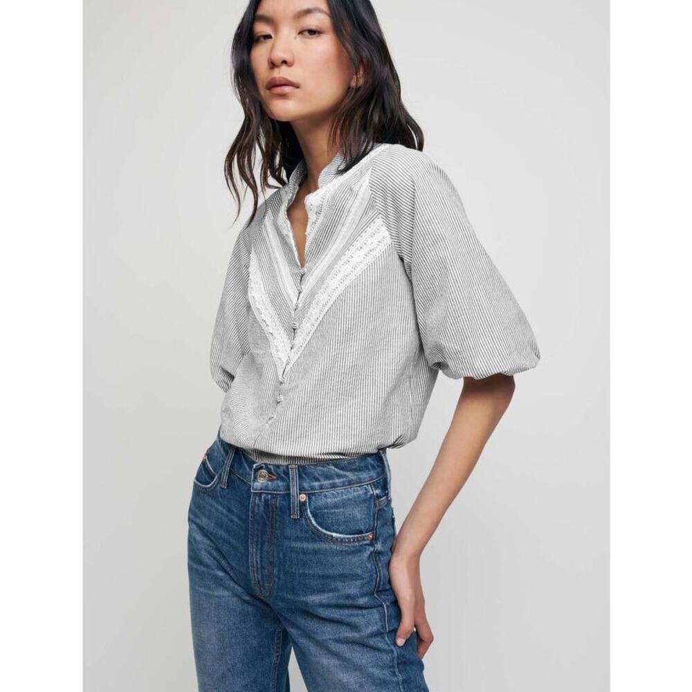 Maje Black and White Striped Blouse